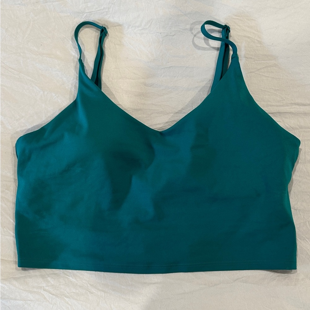 Athleta Elation V neck long line bra emerald green